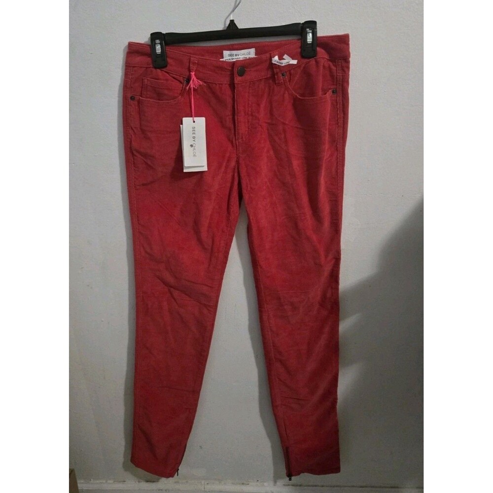 See By Chloe Super Skinny Low Waist Red Corduroy Pants Size 30 NWT